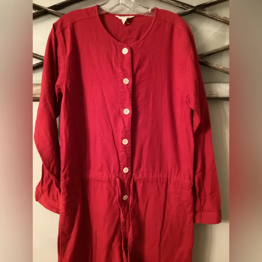 J. CREW MEDIUM RED COTTON FLANNEL UNION SUIT ONE PIECE LOUNGE PAJAMA